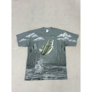 Vintage Art Unlimited Bass Fishing Shirt Mens Large Mesun All Over Print Fish‎